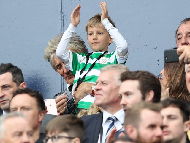 Rod Stewart and his son Aiden during the Scottish Cup Semi Final between Rangers and Celtic at Hampden Park on April 15, 2018 in Glasgow, Scotland. (Lynne Cameron/Getty Images)
