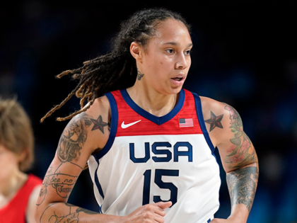 Brittney Griner (15) runs up court during women's basketball gold medal game against Japan at the 2020 Summer Olympics on Aug. 8, 2021, in Saitama, Japan. Russia has freed WNBA star Brittney Griner in a dramatic high-level prisoner exchange, with the U.S. releasing notorious Russian arms dealer Viktor Bout. (AP …