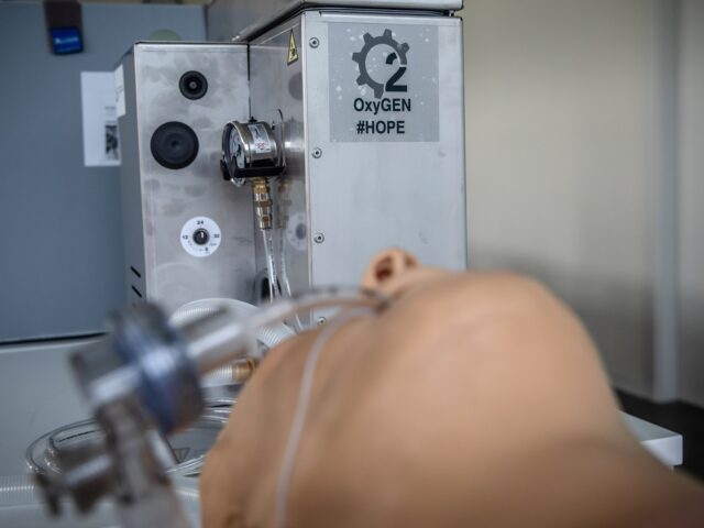 An OxyGEN ventilator, made on the re-purposed SEAT Leon automobile assembly line inside the Martorell plant of Seat SA, a unit of Volkswagen AG, is demonstrated on a medical mannequin in Barcelona, Spain, on Tuesday, April 7, 2020. There has been a critical shortage of supply globally for ventilators needed …