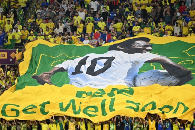 Brazil supporters displayed a banner with the message "Pele, get well soon" during the win