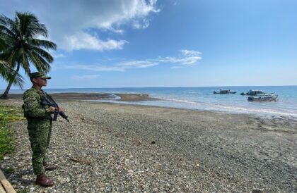 A Colombian soldier stands guard at Gorgona Island off the Colombian Pacific coast in Dece