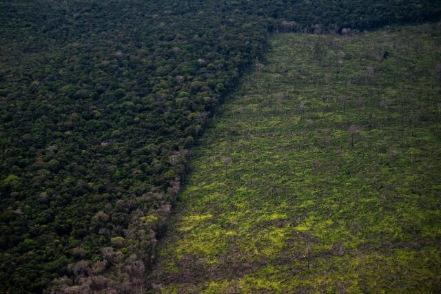 A deforested area of the Amazon rainforest seen during a flight between Manaus and Manicor