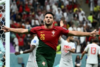 Portugal striker Goncalo Ramos celebrates after completing a hat-trick on his full international debut in a 6-1 World Cup last 16 thrashing of Switzerland