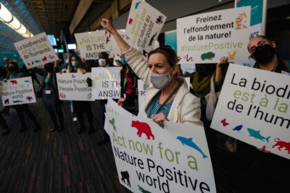Protesters gathered inside the halls of the COP15 summit on its first day to demand strong action on protecting global biodiversity