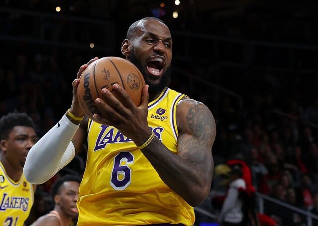 Four-time NBA Most Valuable Player LeBron James of the Los Angeles Lakers celebrated his 3