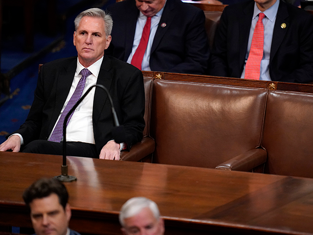Rep. Kevin McCarthy, R-Calif., listens to the fifth round of votes in the House chamber as