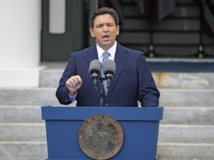 Florida Gov. Ron DeSantis speaks to the crowd after being sworn in to begin his second ter