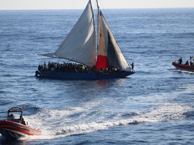 Coast Guard cutter crews rescue nearly 300 migrants from an overloaded sailing vessel off the Haitian coast on January 26. (U.S. Coast Guard -- Southeast)