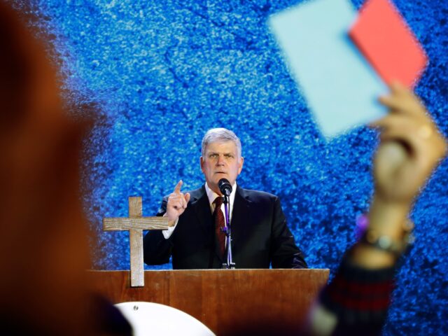 FILE - In this Friday, Dec. 8, 2017, file photo, evangelical preacher Franklin Graham spea