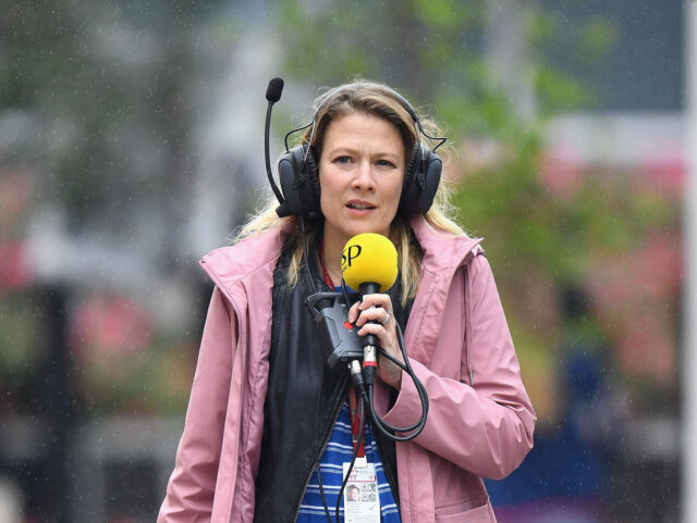 AUSTIN, TX - OCTOBER 18: Jennie Gow of BBC Radio 5 Live works in the Paddock during previ