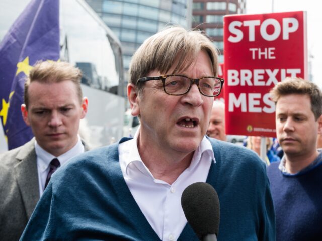 A Guy Verhofstadt, European Parliament's chief Brexit negotiator speaks to the media,as he