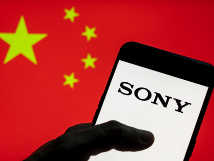 In this photo illustration the Japanese multinational technology conglomerate corporation Sony logo seen on an Android mobile device with People's Republic of China flag in the background. (Photo Illustration by Budrul Chukrut/SOPA Images/LightRocket via Getty Images)