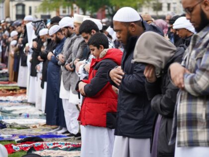 People take part in the Green Lane Masjid - Eid at Small Heath Park in Birmingham as the holy month of Ramadan comes to an end and Muslims celebrate Eid al-Fitr. Picture date: Monday May 2, 2022. (Photo by Jacob King/PA Images via Getty Images)