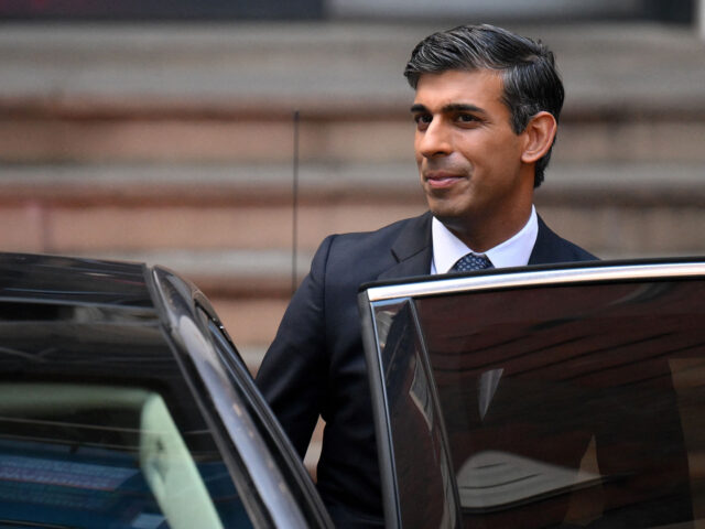 New Conservative Party leader and incoming prime minister Rishi Sunak enters a car as he l