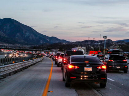 San Bernardino County, CA, Sunday, November 27 2022 - Heavy traffic along I-15 South in the Cajon Pass as people return from a holiday weekend in Las Vegas. (Robert Gauthier/Los Angeles Times via Getty Images)
