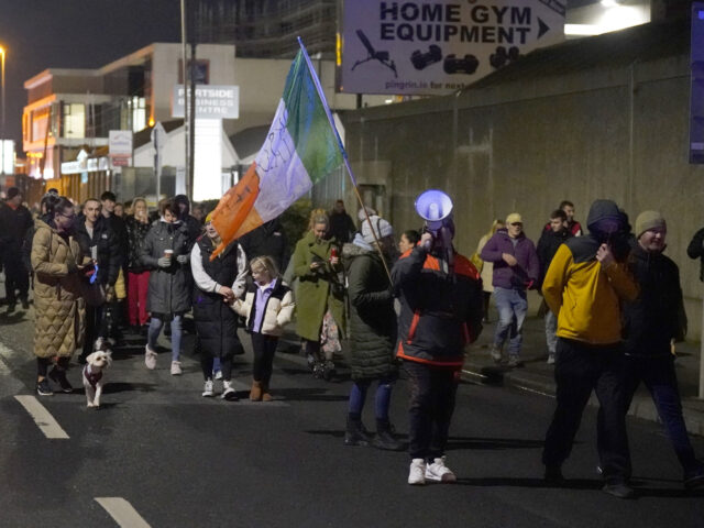 Members of the public march on Dublin Port following the housing of some 100 migrants at the former ESB office block in East Wall, Dublin which is being used as an emergency accommodation for refugees. Protesters and some residents claimed there was not enough consultation with locals ahead of the …