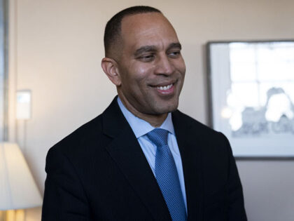 Representative Hakeem Jeffries, a Democrat from New York, during a meeting with Senate Majority Leader Chuck Schumer, a Democrat from New York, not pictured, at the US Capitol in Washington, DC, US, on Wednesday, Dec. 21, 2022. US lawmakers have agreed to a $1.7 trillion funding bill and plan to …