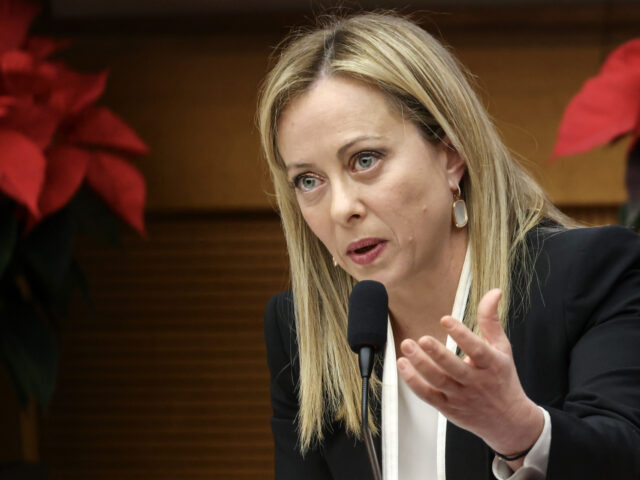 Giorgia Meloni, Italy's prime minister, speaks during her first year-end press conference in Rome, Italy, on Thursday, Dec. 29, 2022. The US and Italy joined an increasing number of nations requiring Covid tests for travelers from China, with concerns mounting over the risk of any new variants emerging from the …