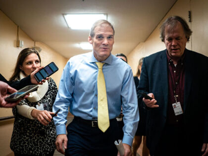 WASHINGTON, DC - JANUARY 10: Rep. Jim Jordan (R-OH) speaks with reporters as he departs a House Republican Conference meeting in the U.S. Capitol Building on Tuesday, Jan. 10, 2023 in Washington, DC. (Kent Nishimura / Los Angeles Times via Getty Images)