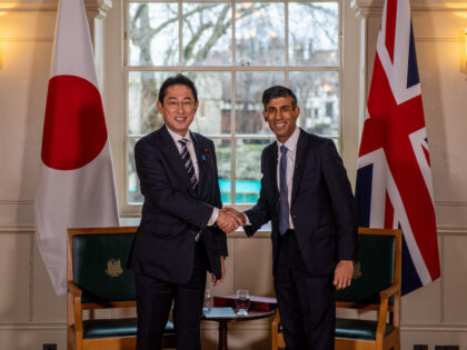 Rishi Sunak, UK prime minister, right, and Fumio Kishida, Japan's prime minister, during their bilateral meeting at the Tower of London in London, UK, on Wednesday, Jan. 11, 2023. The UK and Japan will allow military forces to be deployed to one anothers nations, as Tokyo expands bilateral cooperation with …