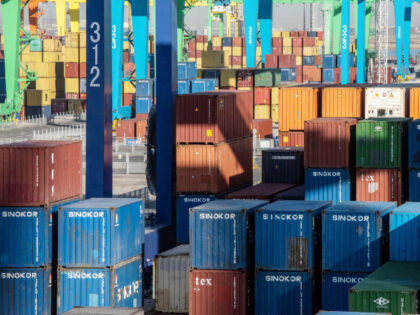 Shipping containers at a smart terminal co-built by Huawei Technologies Co. and Tianjin Port Group Co. at Tianjin port in Tianjin, China, on Monday, Jan. 16, 2023. One of the world's biggest ports is working to fully automate all dock operations in a bid to cope with Covid-induced supply chain …