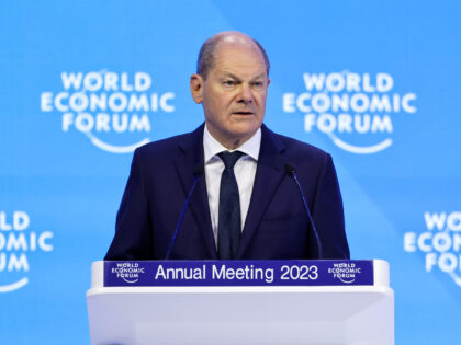 Olaf Scholz, Germany's chancellor, delivers a special address on day two of the World Economic Forum (WEF) in Davos, Switzerland, on Wednesday, Jan. 18, 2023. The annual Davos gathering of political leaders, top executives and celebrities runs from January 16 to 20. Photographer: Stefan Wermuth/Bloomberg via Getty Images