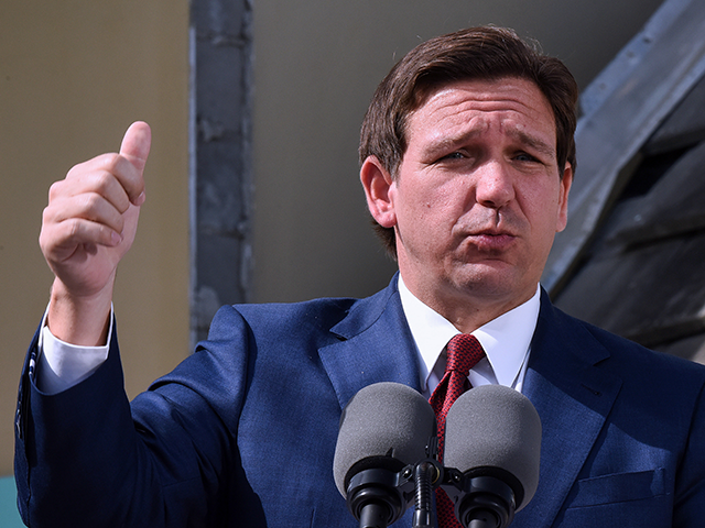 Florida Gov. Ron DeSantis speaks at a press conference to announce the award of $100 milli