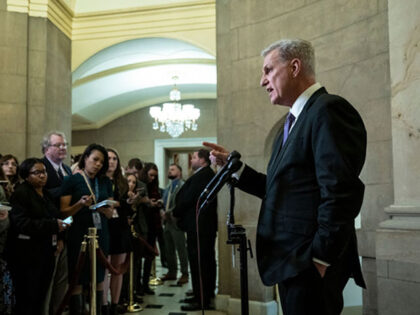 WASHINGTON, DC - JANUARY 24: Speaker of the House Kevin McCarthy (R-CA) speaks during a news conference outside of his office at the U.S. Capitol on January 24, 2023 in Washington, DC. McCarthy spoke on a range of issues, including committee assignments and Rep. George Santos (R-NY). (Photo by Drew …