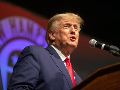 SALEM, NH - JANUARY 28: Former U.S. President Donald Trump speaks at the New Hampshire Republican State Committee's Annual Meeting on January 28, 2023 in Salem, New Hampshire. In his first campaign events since announcing his plans to run for president for a third time, the former President will also …