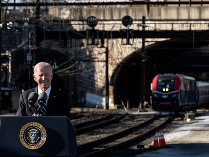 U.S. President Joe Biden speaks at the Baltimore and Potomac (B&P) Tunnel North Portal on January 30, 2023 in Baltimore, Maryland. The tunnel is 150 years old and is the biggest chokepoint in the rail system between New York City and Washington, DC and frequently causes delays of Amtrak, Maryland …