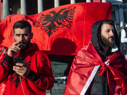 LONDON, ENGLAND - NOVEMBER 12: Ethnic Albanians protest in Trafalgar square over comment m