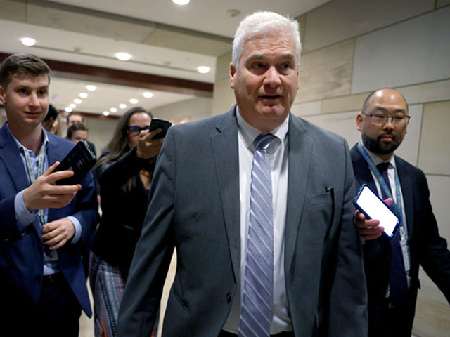 WASHINGTON, DC - NOVEMBER 14: Reporters follow Rep. Tom Emmer (R-MN) as he arrives at the House Republican Caucus meeting at the U.S. Capitol on November 14, 2022 in Washington, DC.  Tomorrow, Republicans in the House of Representatives will hold elections for leadership positions in the 118th Congress.  (Photo by Anna Moneymaker/Getty Images)