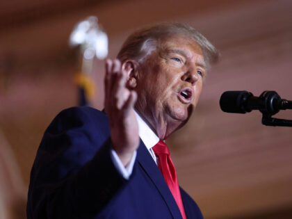 PALM BEACH, FLORIDA - NOVEMBER 15: Former U.S. President Donald Trump speaks during an event at his Mar-a-Lago home on November 15, 2022 in Palm Beach, Florida. Trump announced that he was seeking another term in office and officially launched his 2024 presidential campaign. (Photo by Joe Raedle/Getty Images)