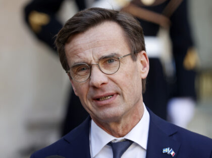 PARIS, FRANCE - JANUARY 03: Sweden's Prime Minister Ulf Kristersson makes a statement upon his arrival prior to a working lunch with France's President Emmanuel Macron at the Elysee presidential palace on January 3, 2023 in Paris, France. The Swedish Prime Minister elected in his country with the voices of …