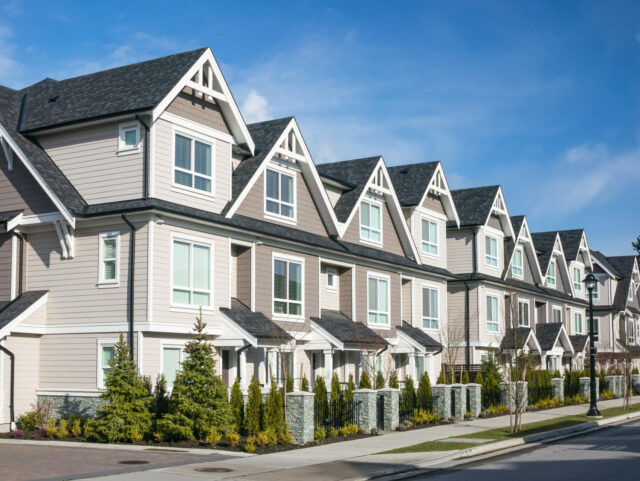 Row of the new townhouses in Richmond, British Columbia.