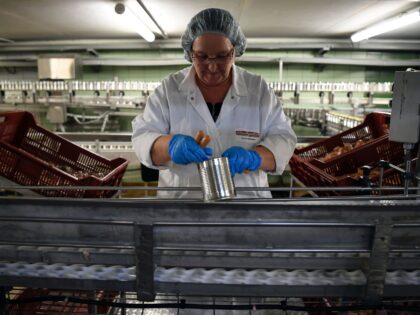 An employee works at the French agri-food company William Saurin factory on December 20, 2016 in Saint Thibault des Vignes. / AFP / LIONEL BONAVENTURE (Photo credit should read LIONEL BONAVENTURE/AFP via Getty Images)