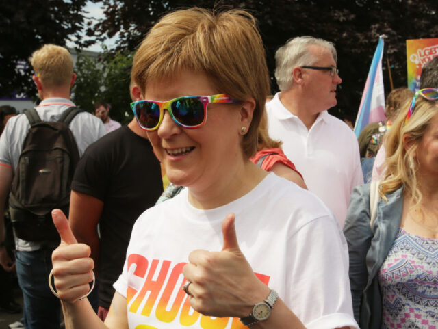 First Minister of Scotland Nicola Sturgeon joins people taking part in Pride Glasgow, Scot