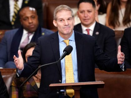 Rep. Jim Jordan, R- Ohio, speaks on behalf of Rep. Kevin McCarthy, R-Calif., for House Speaker on the opening day of the 118th Congress at the U.S. Capitol, Tuesday, Jan. 3, 2023, in Washington.(AP Photo/Alex Brandon)
