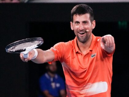 Serbia's Novak Djokovic gesturing during an exhibition match against Australia's Nick Kyrg