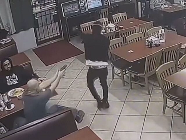 A customer in a Houston taqueria (seated) shoots and kills an armed robbery suspect. (Hous