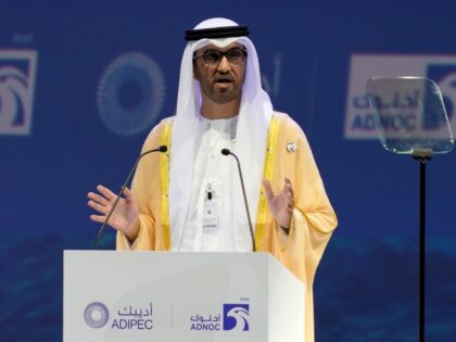 The Emirati Minister of State and the CEO of Abu Dhabi's state-run Abu Dhabi National Oil Co. Sultan Ahmed al-Jaber talks at the Abu Dhabi International Petroleum Exhibition & Conference in Abu Dhabi, United Arab Emirates, Monday, Oct. 31, 2022. Saudi Arabia and the United Arab Emirates defended on Monday …