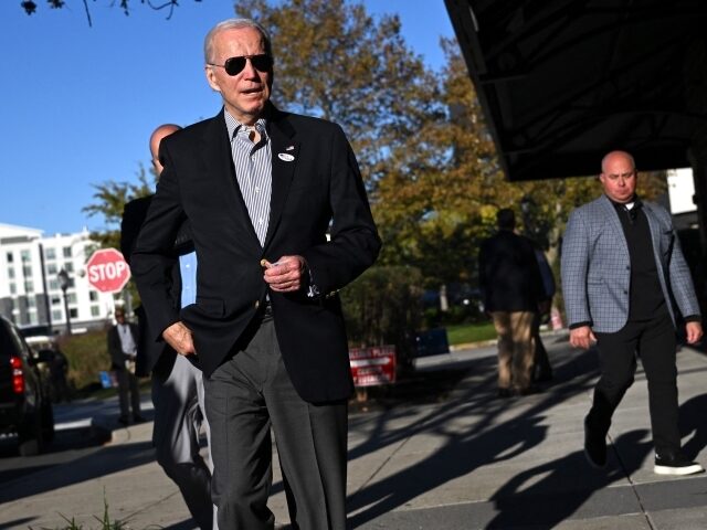 US President Joe Biden speaks to the press after voting early in Wilmington, Delaware, on October 29, 2022. (Photo by MANDEL NGAN / AFP) (Photo by MANDEL NGAN/AFP via Getty Images)
