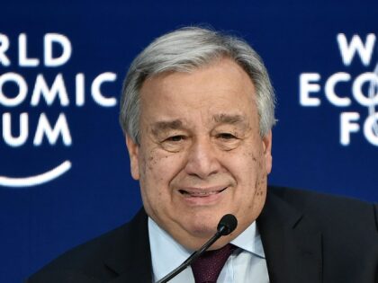 Secretary-General of the United Nations (UN) Antonio Guterres delivers a speech during the World Economic Forum (WEF) annual meeting in Davos, on January 23, 2020. (Photo by Fabrice COFFRINI / AFP) (Photo by FABRICE COFFRINI/AFP via Getty Images)