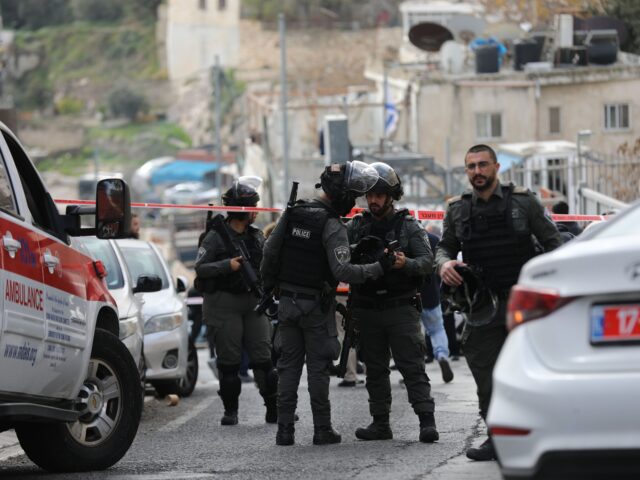 JERUSALEM, ISRAEL - 2023/01/28: Police take security measurements around the shooting area