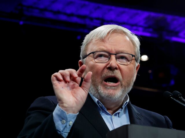BRISBANE, AUSTRALIA - MAY 15: Former Australian Prime Minister Kevin Rudd speaks during a