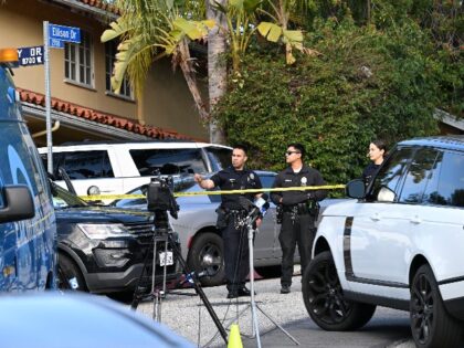 Law enforcement work an investigation after an early morning shooting that left three people dead and four wounded, on January 28, 2023, in the Beverly Crest neighborhood of Los Angeles, just north of Beverly Hills. (Photo by Robyn BECK / AFP) (Photo by ROBYN BECK/ AFP/AFP via Getty Images)