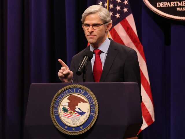 Michael B. Jordan, Lil Baby Episode 1837 -- Pictured: Mikey Day as Attorney General Merrick Garland during the Classified Press Conference Cold Open on Saturday, January 28, 2023 -- (Photo by: Rosalind OConnor/NBC via Getty Images)