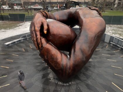 Boston, MA - January 12: Embrace, the Dr. Martin Luther King Jr. memorial sculpture at Boston Common. (Photo by Lane Turner/The Boston Globe via Getty Images)
