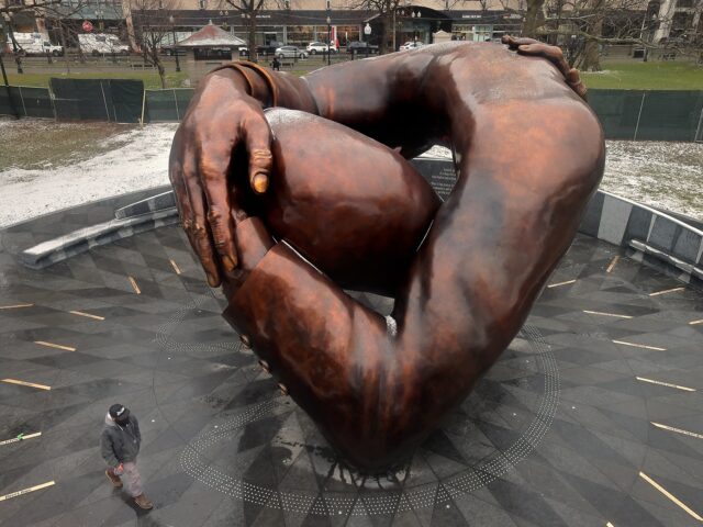 Boston, MA - January 12: Embrace, the Dr. Martin Luther King Jr. memorial sculpture at Bos