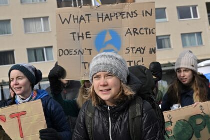 Greta Thunberg was among the demonstrators in Davos